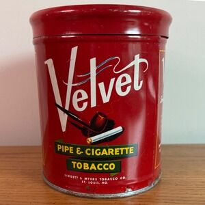 Vintage Velvet Tobacco‎ Tin Can Advertising Pipe & Cigarette Liggett Myers